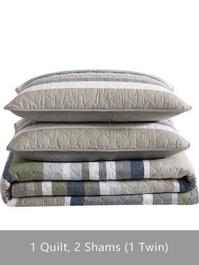 Eddie Bauer Salmon Ladder Beige Cotton Quilt Set - Twin Quilt + 1 Sham